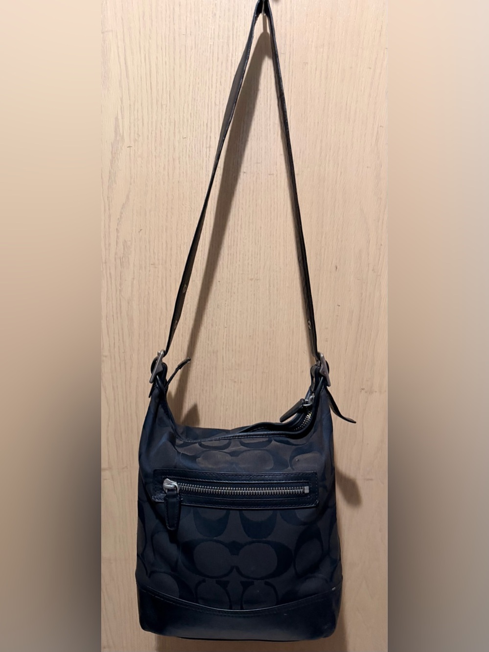 Coach Legacy Signature Duffle Hobo Shoulder Bag Black Jacquard Leather 21149